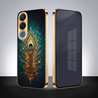 Vivo V70 FE 5G Golden Peacock Feather Gold Electroplated Glass Phone Back Case