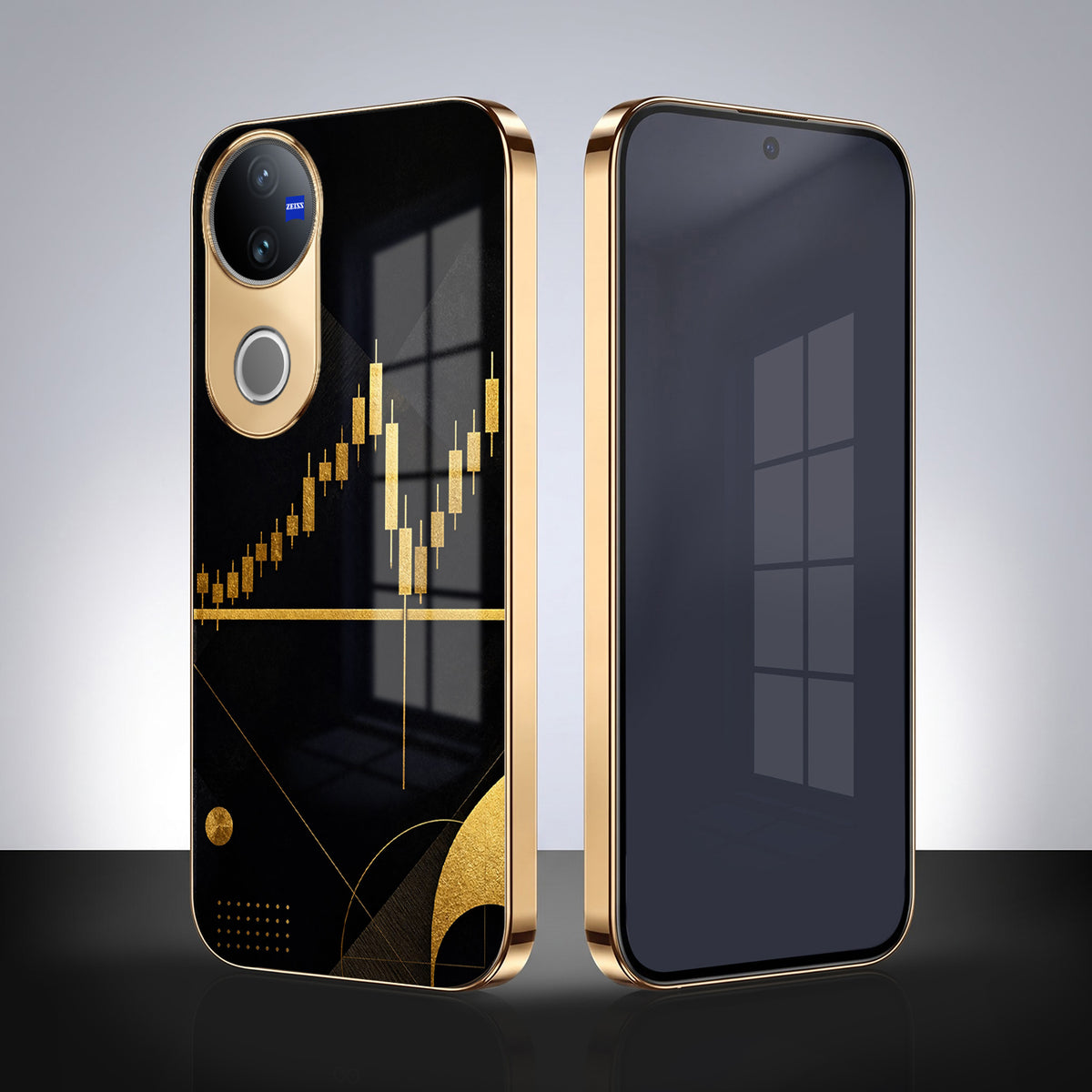 Vivo V50 5G Trading Candles Gold Electroplated Glass Phone Back Case