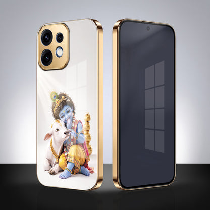Oppo Reno 16 5G Bal Krishna Blessings Gold Electroplated Glass Phone Back Case