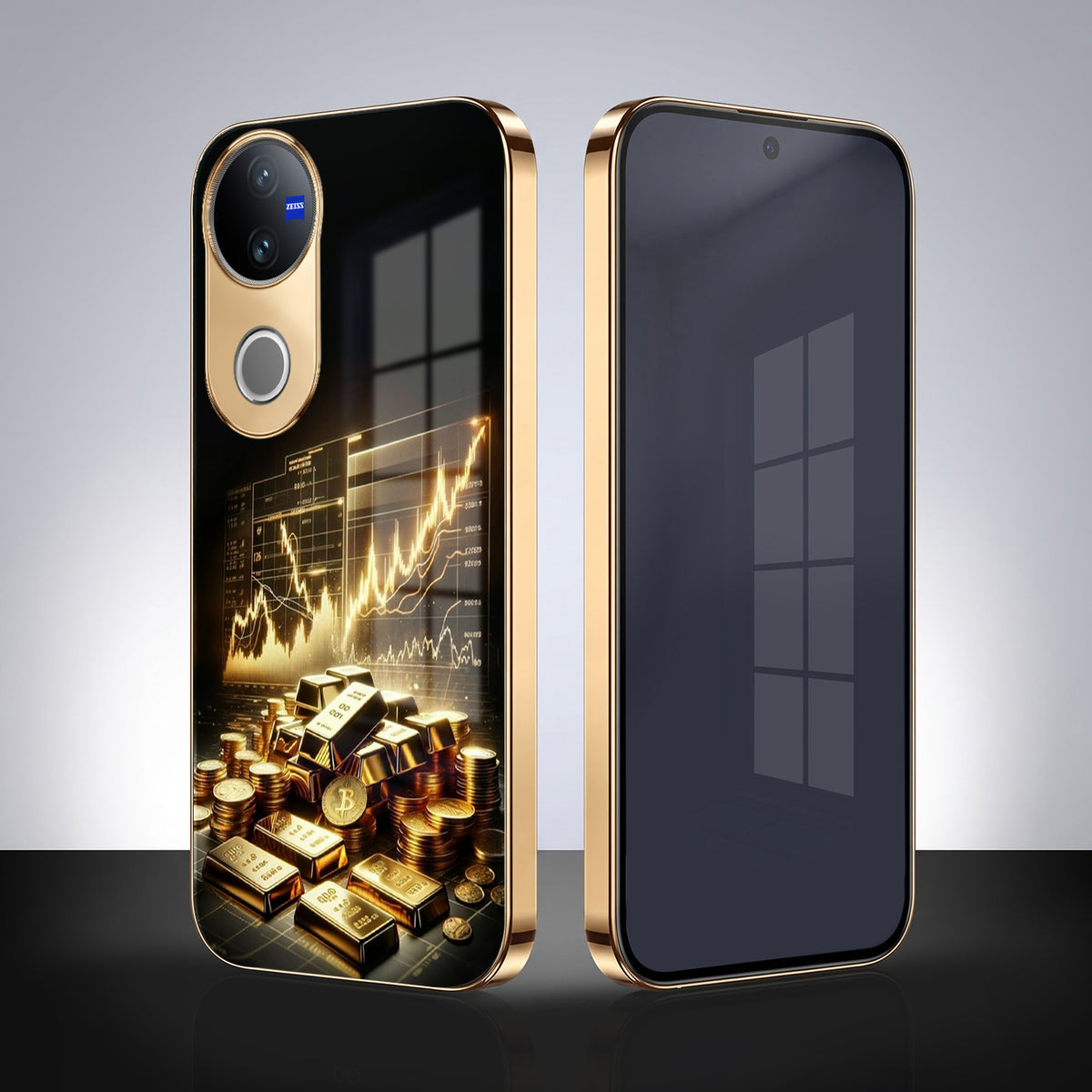 Vivo V50 5G Luxury Wealth Trader Gold Electroplated Glass Phone Back Case