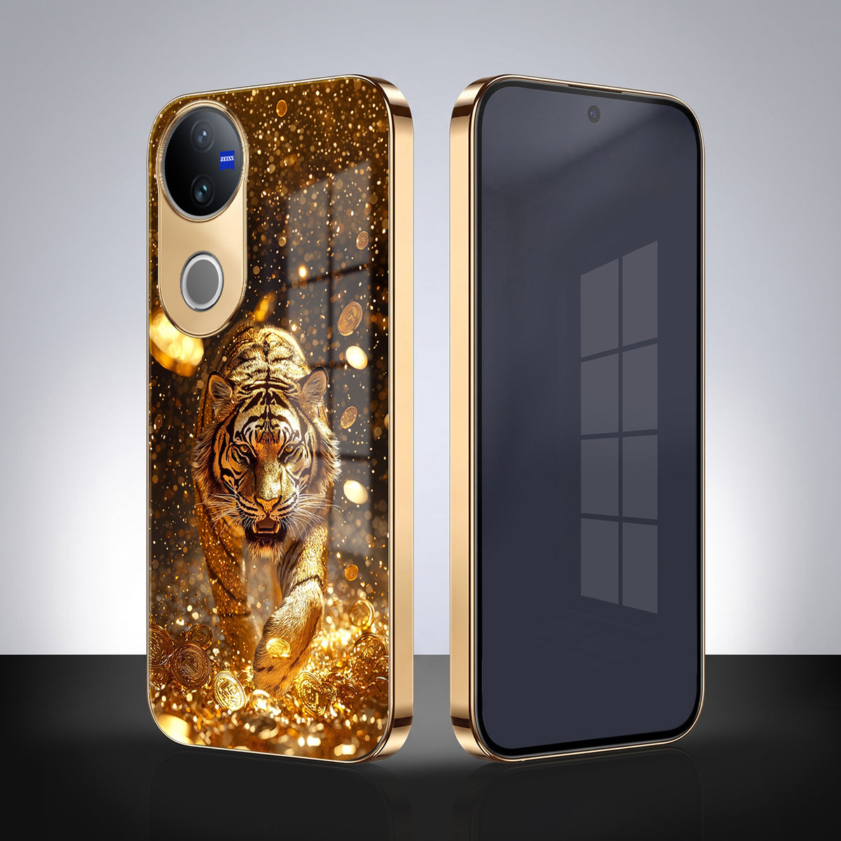 Vivo V50 5G Luxury Tiger Gold Electroplated Glass Phone Back Case