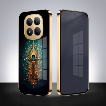 Redmi Note 15 Pro+ 5G Golden Peacock Feather Gold Electroplated Glass Phone Back Case