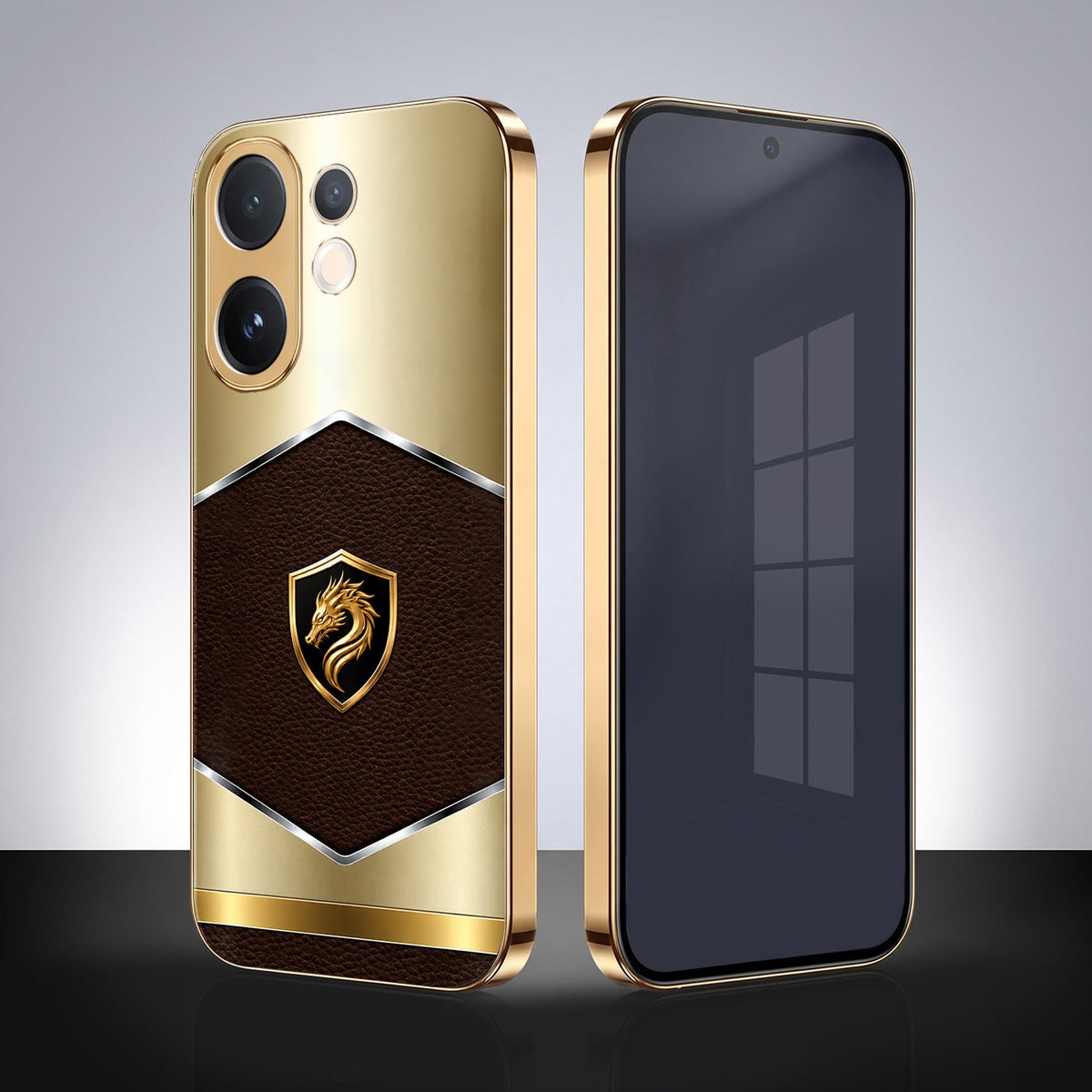 Vivo V60 5G Dragon Crest Gold Electroplated Glass Phone Back Case