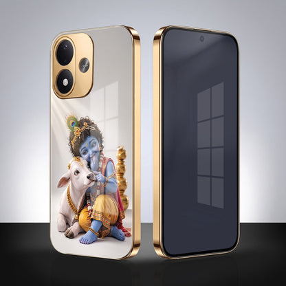 Redmi Note 17 5G Bal Krishna Blessings Gold Electroplated Glass Phone Back Case