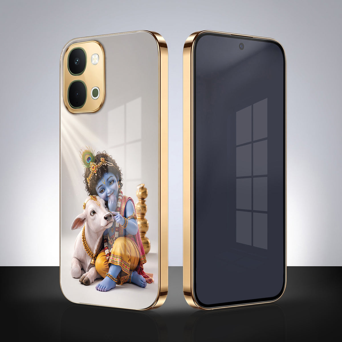 Vivo T5x 5G Bal Krishna Blessings Gold Electroplated Glass Phone Back Case