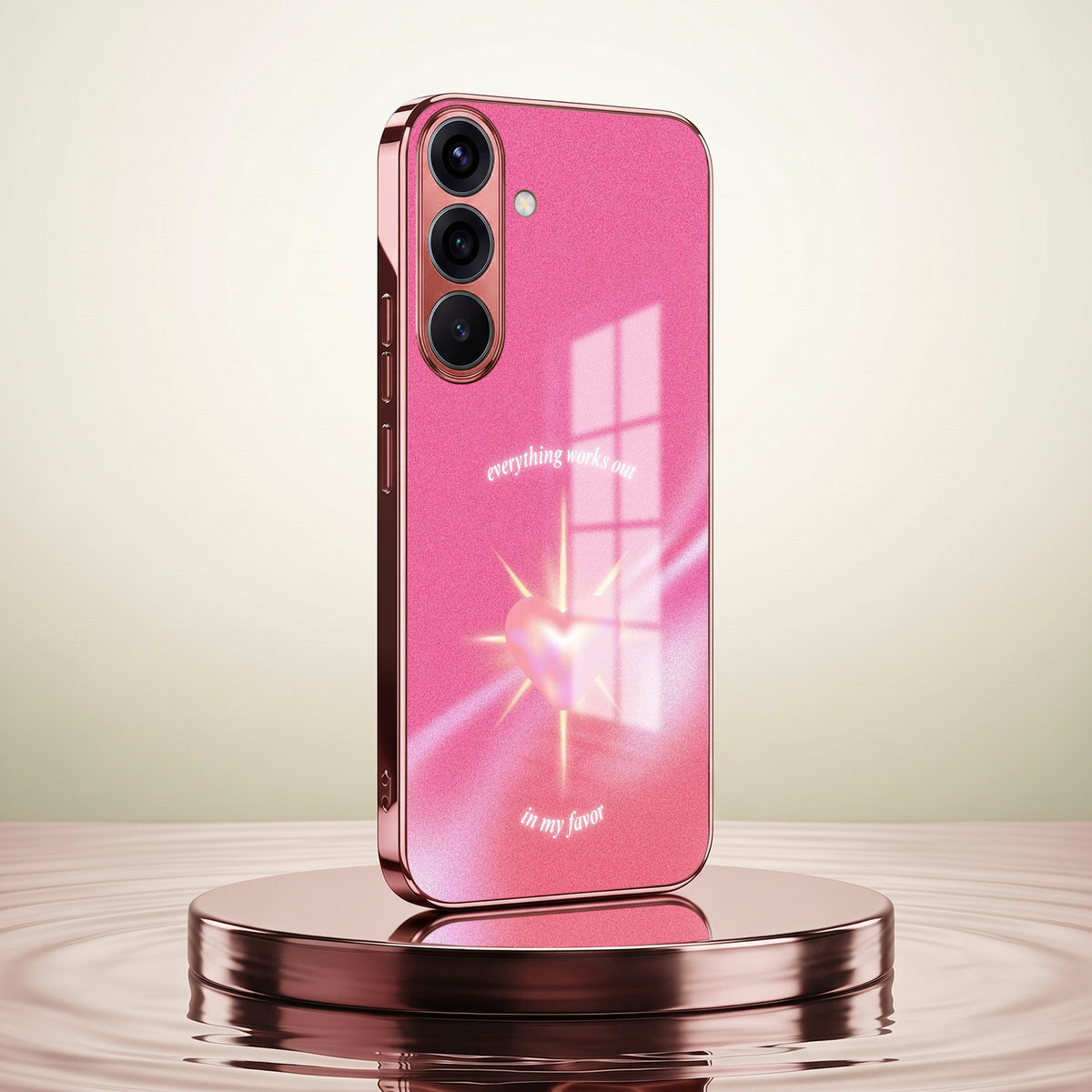 Samsung Galaxy A56 5G Luxury Glowing Heart Pink Electroplated Glass Phone Back Case