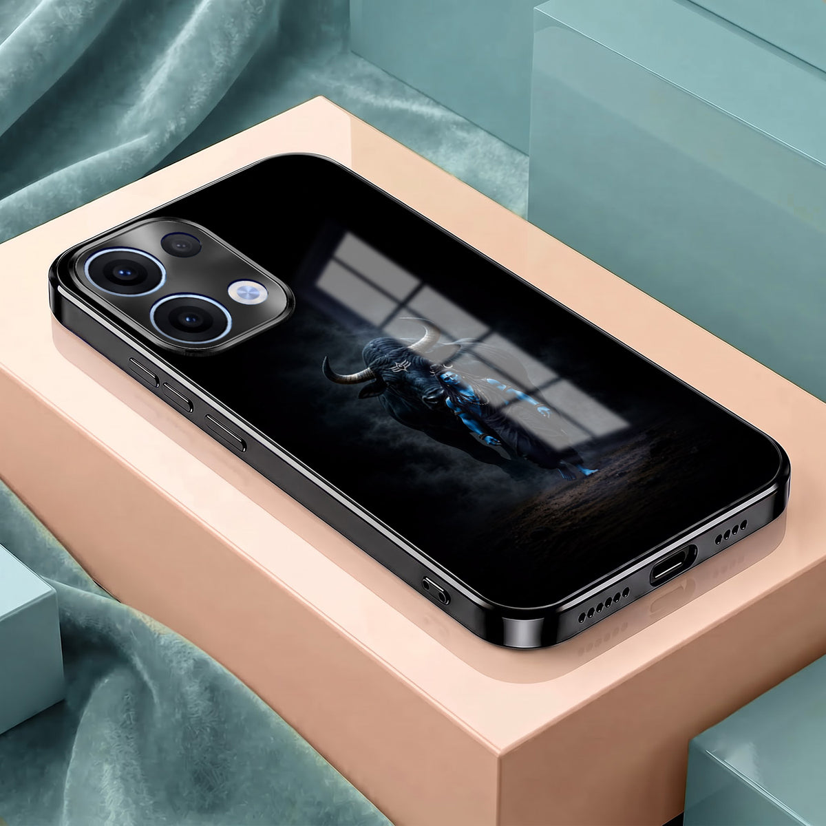 Oppo Reno 13 5G Dark Warrior Black Electroplated Glass Phone Back Case