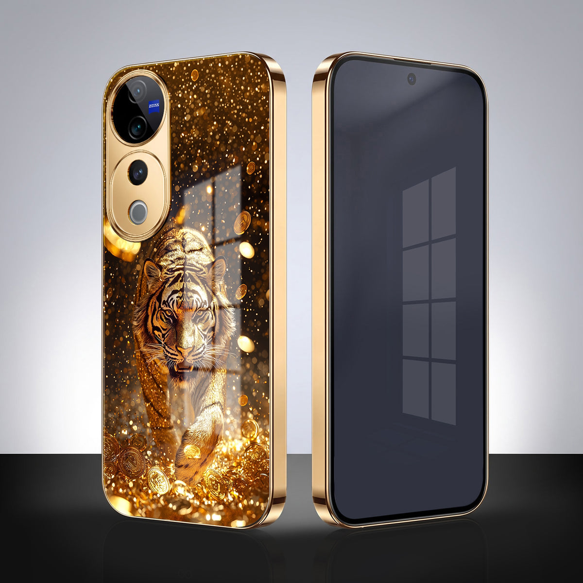 Vivo V40 Pro 5G Luxury Tiger Gold Electroplated Glass Phone Back Case