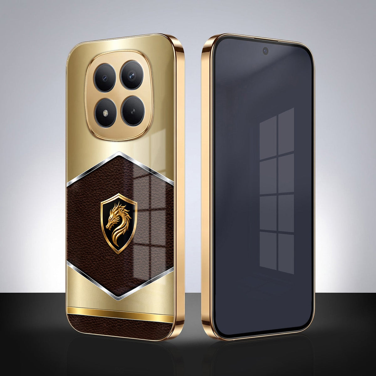 Redmi Note 15 Pro+ 5G Dragon Crest Gold Electroplated Glass Phone Back Case