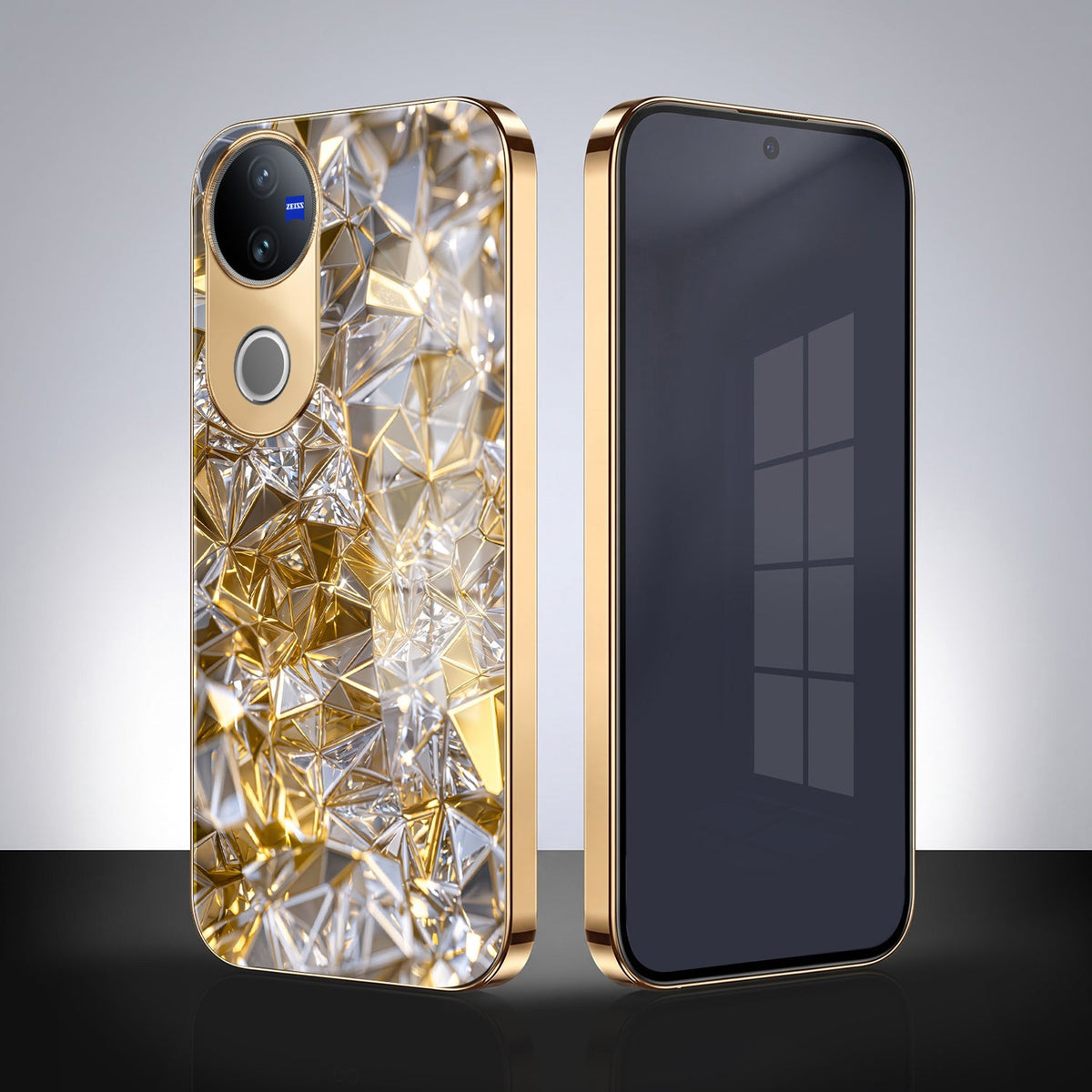 Vivo V50 5G White Diamond Shatter Gold Electroplated Glass Phone Back Case