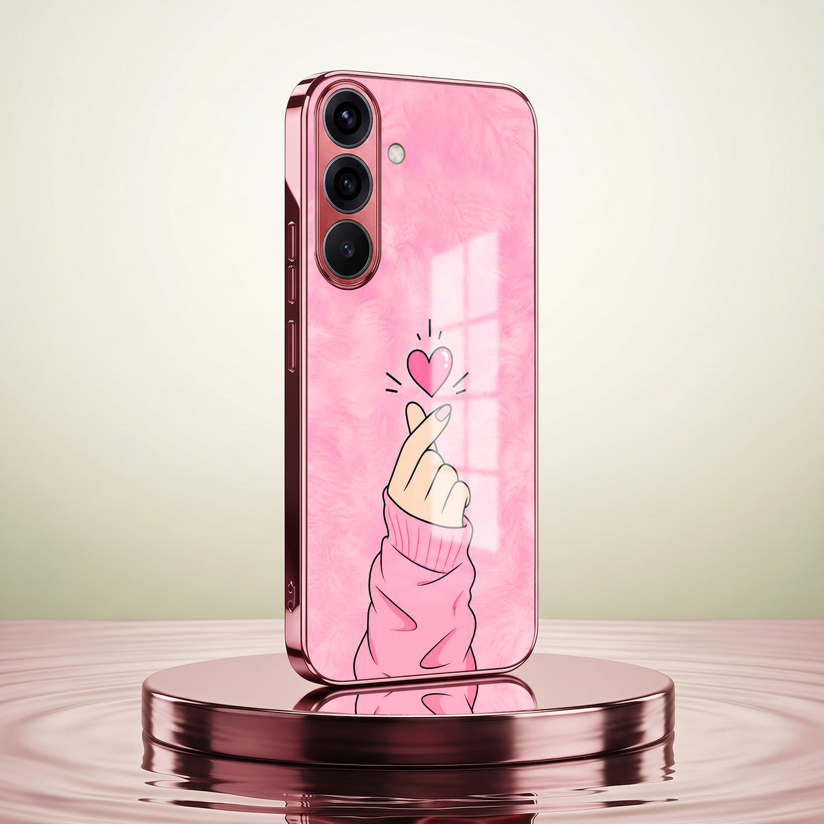 Samsung Galaxy A36 5G Luxury Heart Pink Electroplated Glass Phone Back Case