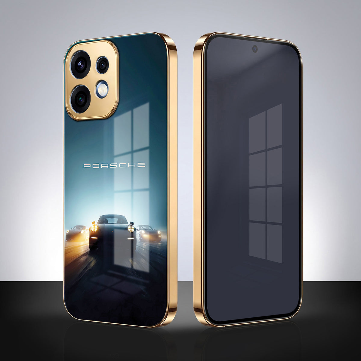 Oppo Reno 16 5G Porsche Luxury Gold Electroplated Glass Phone Back Case