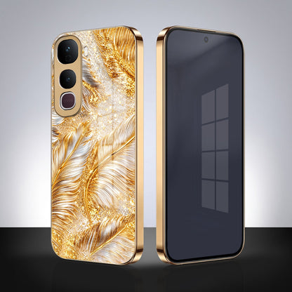Vivo Y400 Pro 5G Golden Feather Marble Gold Electroplated Glass Phone Back Case