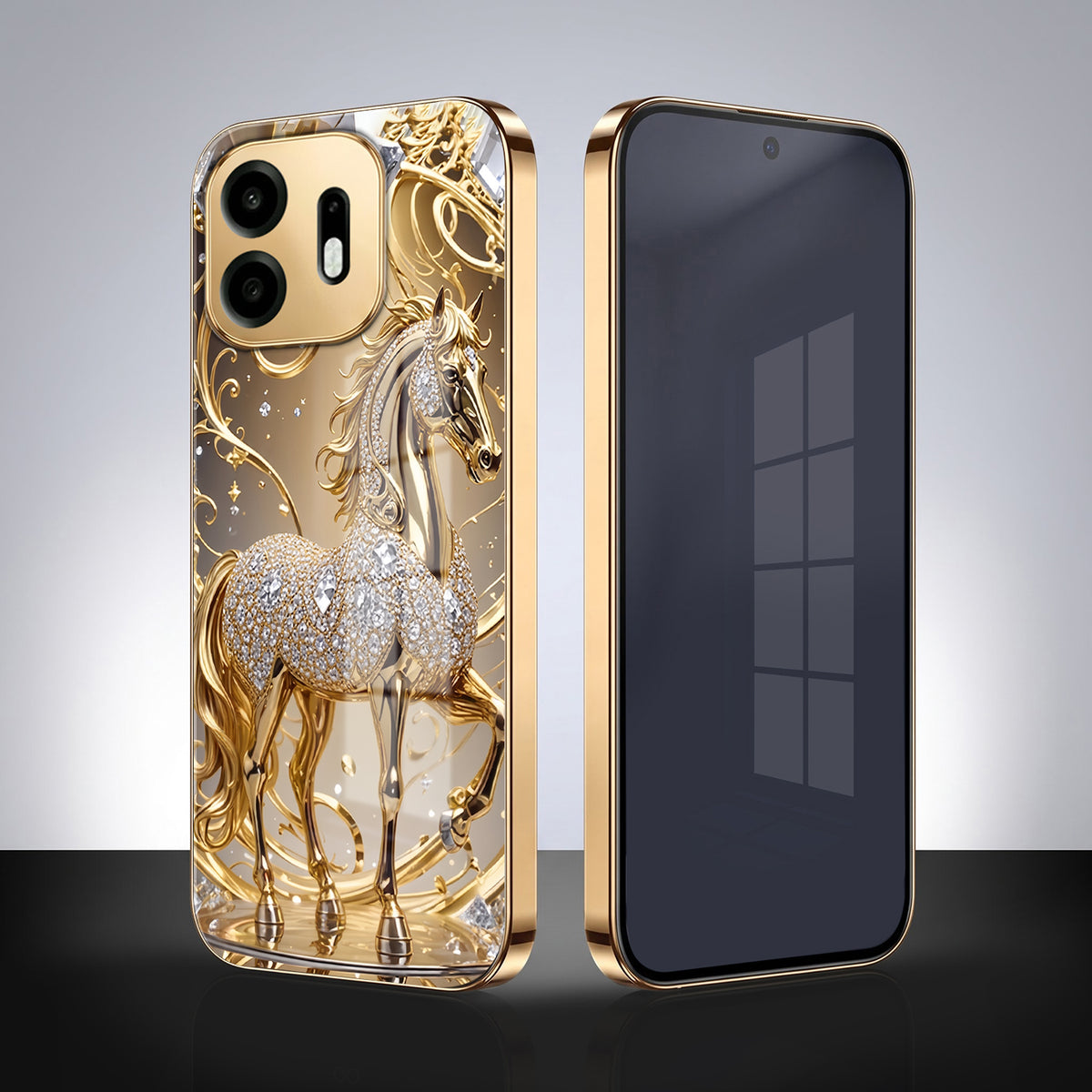 OnePlus N6 5G Luxury Horse Texture Gold Electroplated Glass Phone Back Case