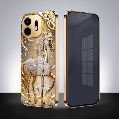 OnePlus N6 5G Luxury Horse Texture Gold Electroplated Glass Phone Back Case