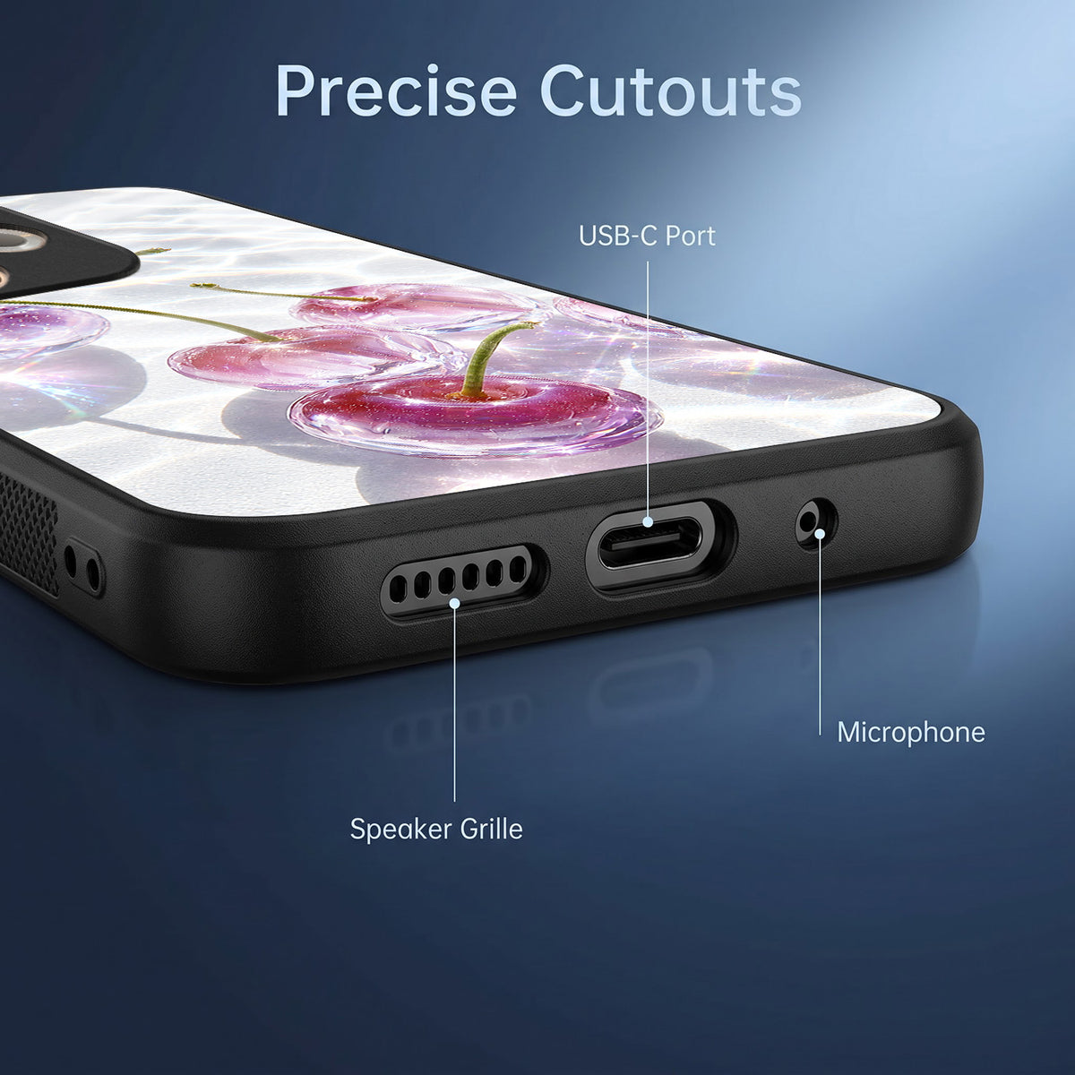 Oppo A5 Pro 5G Purple Transparent Cherry Acrylic Glass Back Case