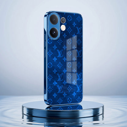Vivo V60 5G Luxury Monogram Blue Electroplated Glass Phone Back Case