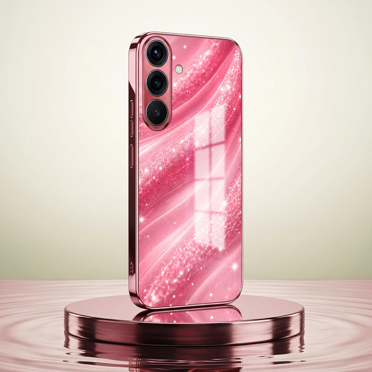 Samsung Galaxy A56 5G Luxury Glitter Wave Pink Electroplated Glass Phone Back Case