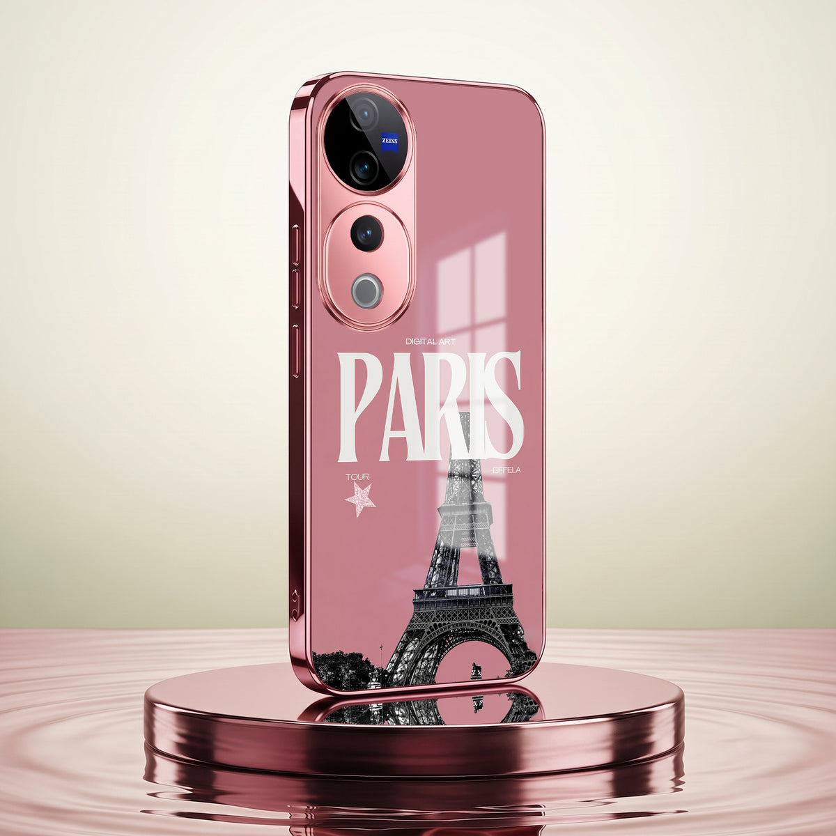 Vivo V40 Pro 5G Luxury Paris Tower Pink Electroplated Glass Phone Back Case