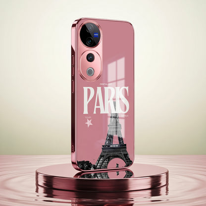 Vivo V40 Pro 5G Luxury Paris Tower Pink Electroplated Glass Phone Back Case