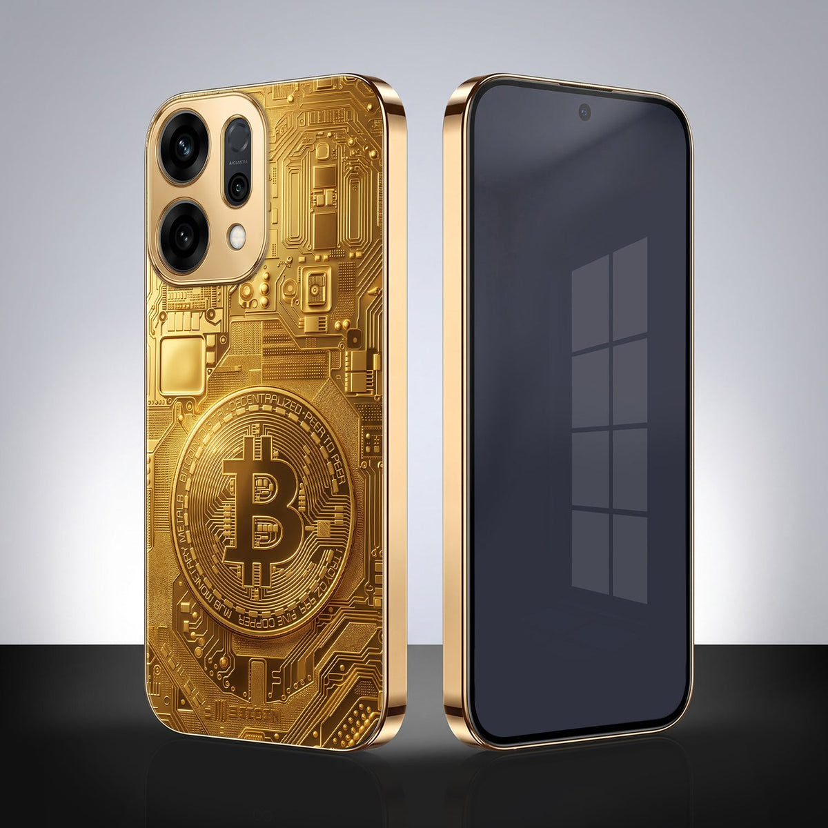 Oppo Reno 14 5G Bitcoin Gold Electroplated Glass Phone Back Case