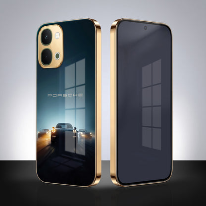 Vivo T5x 5G Porsche Luxury Gold Electroplated Glass Phone Back Case