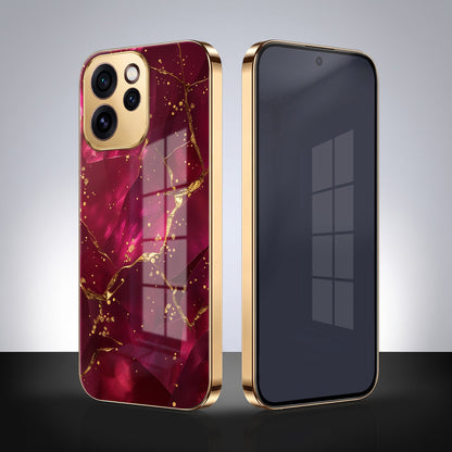 Oppo Reno 15 Pro Mini 5G Luxury Crimson Marble Gold Electroplated Glass Phone Back Case