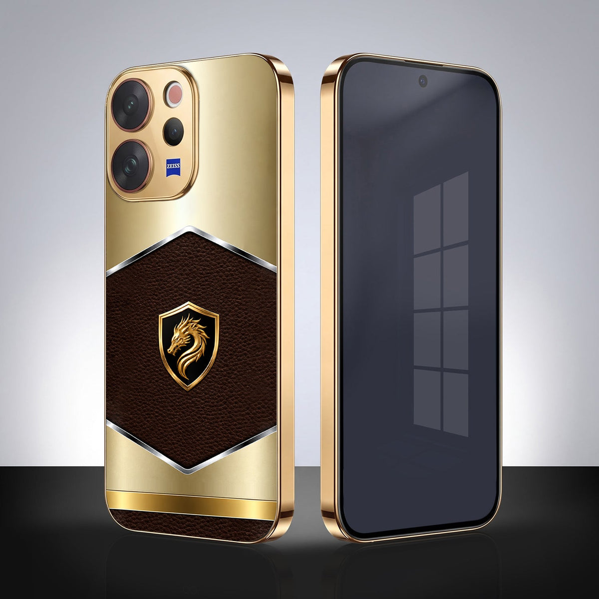 Vivo V70 5G Dragon Crest Gold Electroplated Glass Phone Back Case