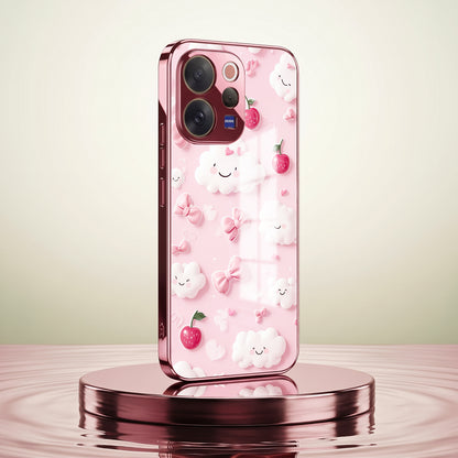 Vivo V70 5G Luxury 3D Clouds Pink Electroplated Glass Phone Back Case