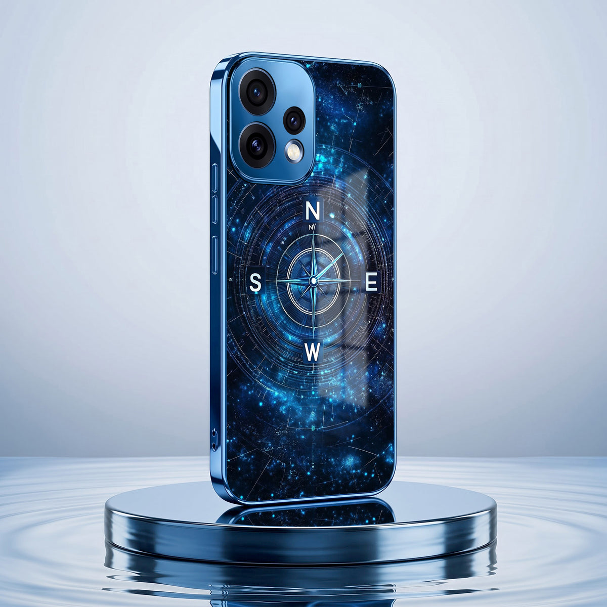 Oppo Reno 15 5G Astral Compass Blue Electroplated Glass Phone Back Case