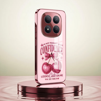 Redmi Note 15 Pro+ 5G Luxury Cherry Bow Pink Electroplated Glass Phone Back Case