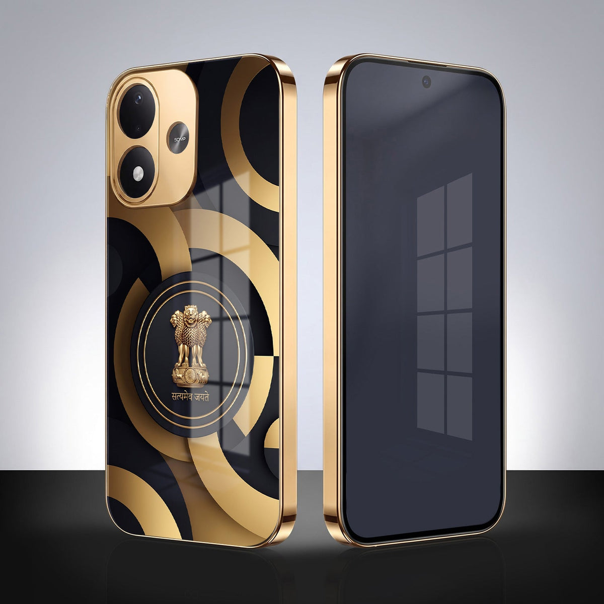 Redmi Note 17 5G Royal Emblem Gold Electroplated Glass Phone Back Case