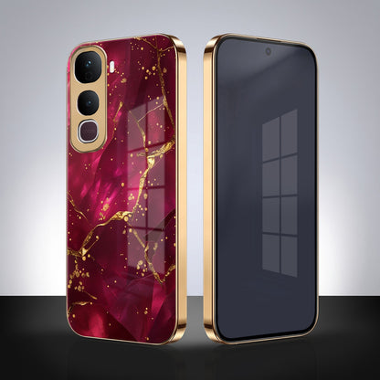 Vivo Y400 Pro 5G Luxury Crimson Marble Gold Electroplated Glass Phone Back Case