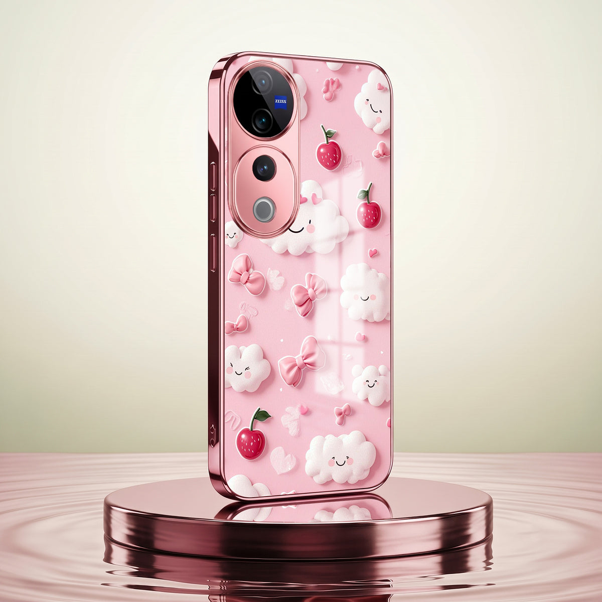 Vivo V40 Pro 5G Luxury 3D Clouds Pink Electroplated Glass Phone Back Case