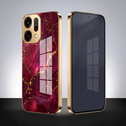 Oppo Reno 14 5G Luxury Crimson Gold Marble Electroplated Glass Case