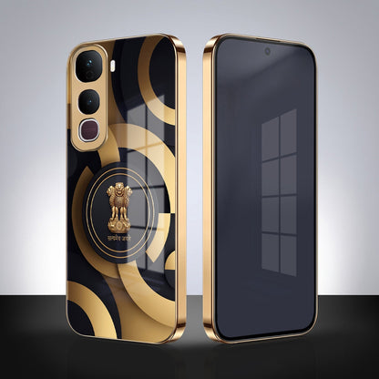Vivo Y400 Pro 5G Royal Emblem Gold Electroplated Glass Phone Back Case