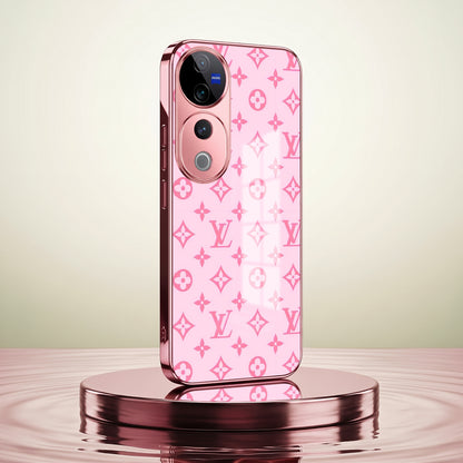 Vivo V40 Pro 5G Luxury Monogram Pink Electroplated Glass Phone Back Case