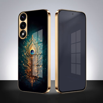 Oneplus Nord 5 5G Golden Peacock Feather Gold Electroplated Glass Phone Back Case