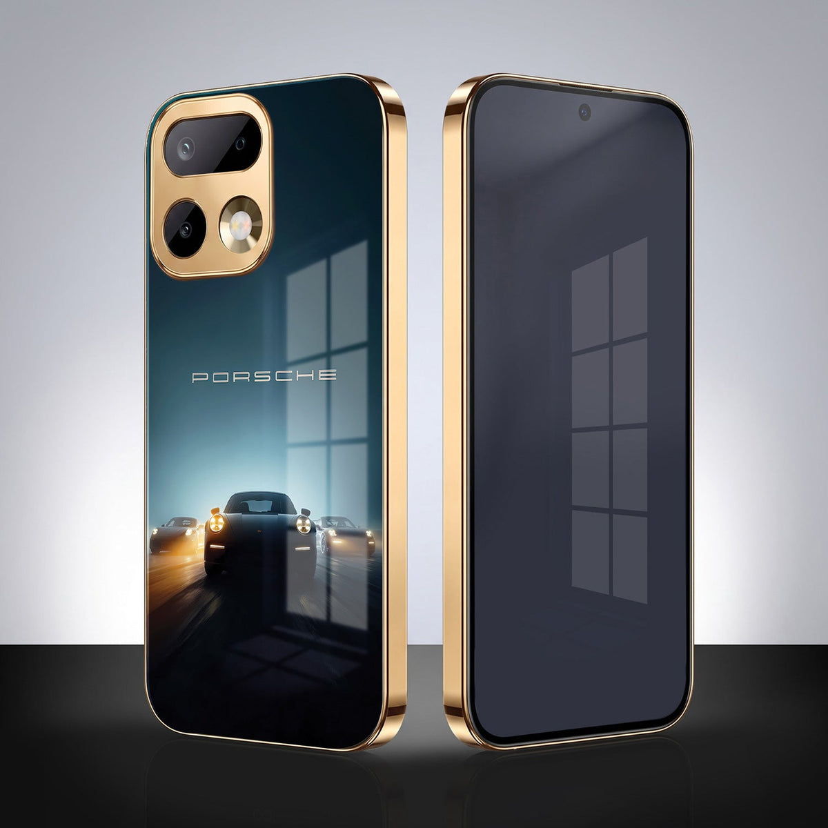Realme 16 Pro+ 5G Porsche Luxury Gold Electroplated Glass Phone Back Case
