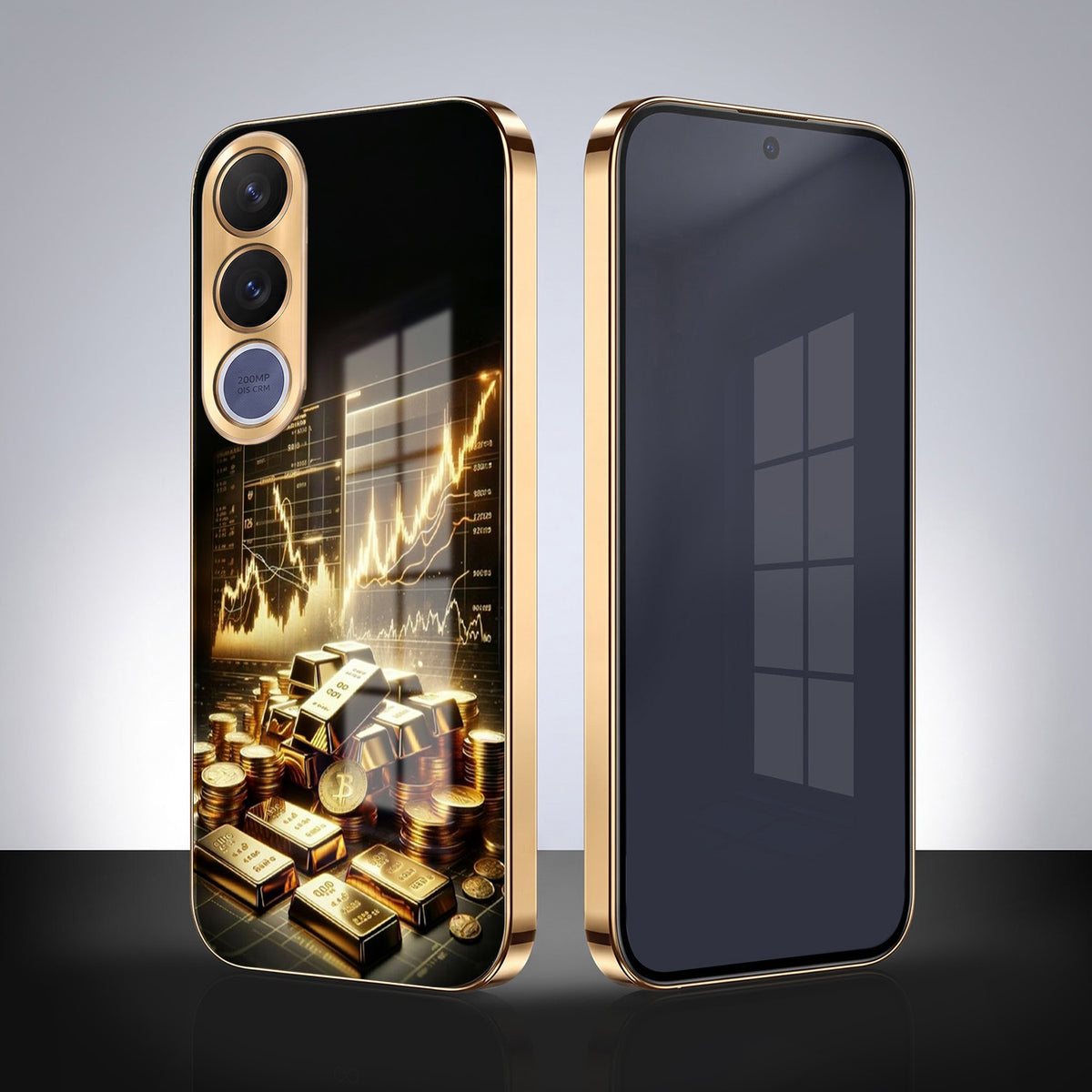 Vivo V70 FE 5G Luxury Wealth Trader Gold Electroplated Glass Phone Back Case