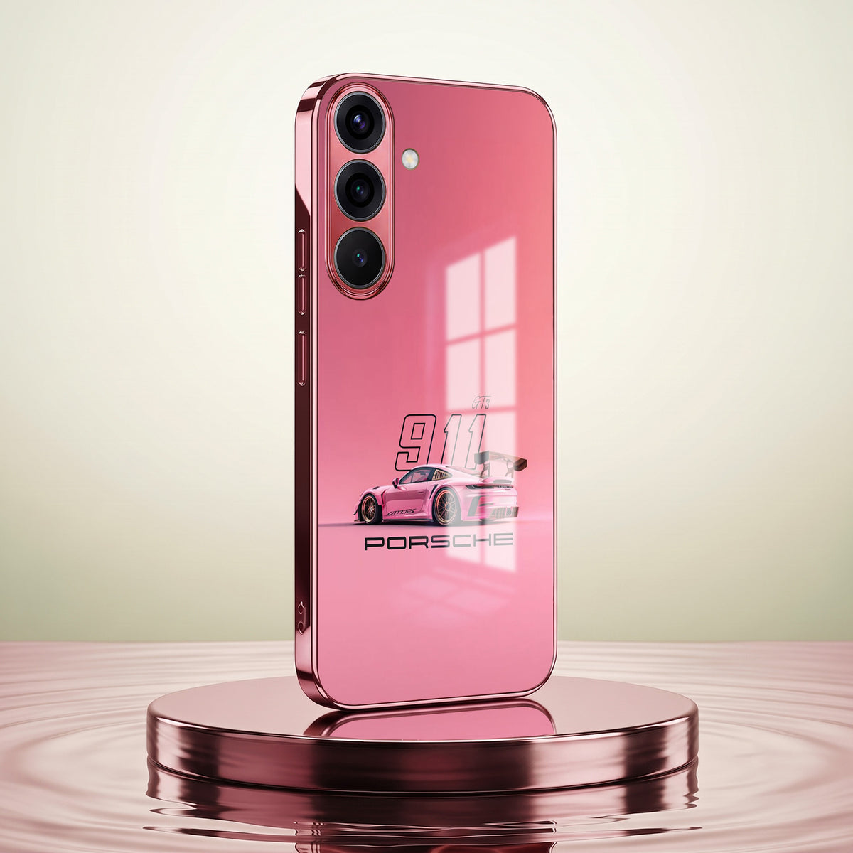Samsung Galaxy A36 5G Luxury Porsche 911 Pink Electroplated Glass Phone Back Case