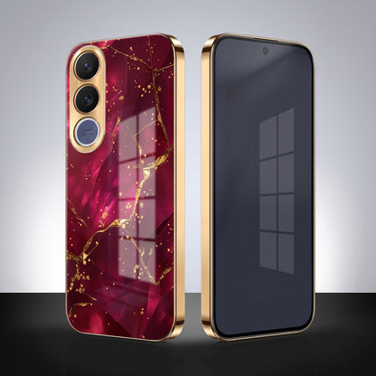 Vivo V70 FE 5G Luxury Crimson Marble Gold Electroplated Glass Phone Back Case