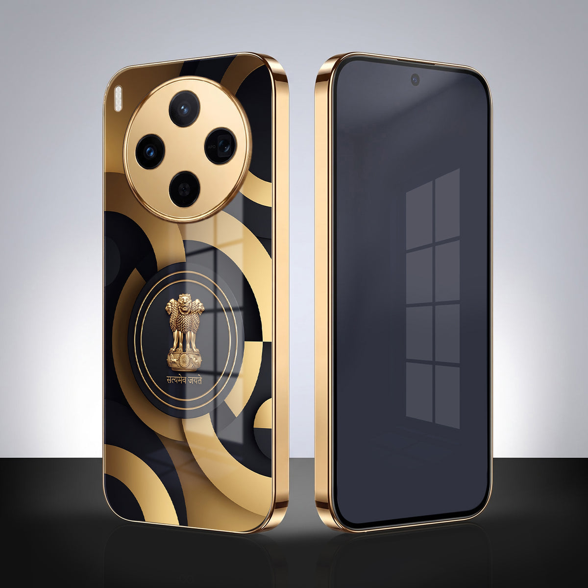 Vivo X300 5G Royal Emblem Gold Electroplated Glass Phone Back Case