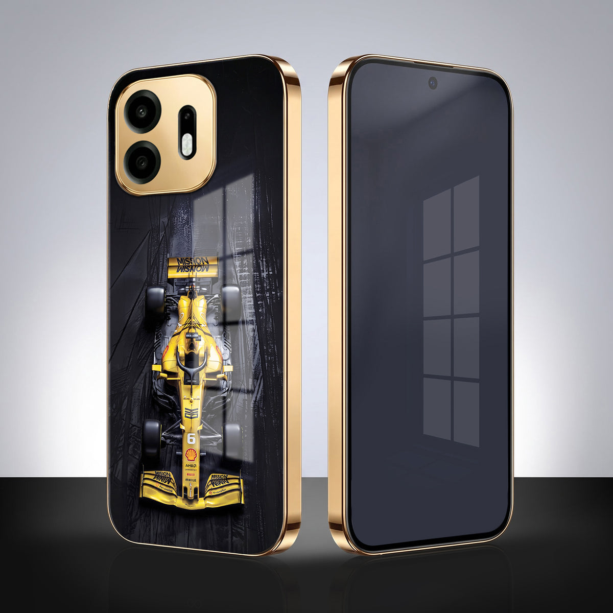 OnePlus N6 5G F1 Racing Car Gold Electroplated Glass Phone Back Case