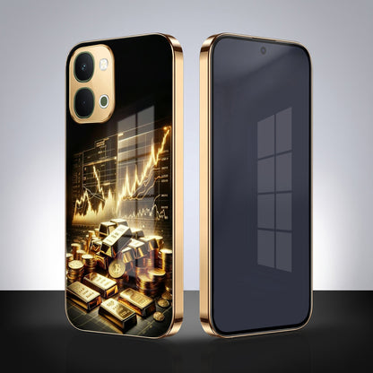 Vivo T5X 5G Luxury Wealth Trader Gold Electroplated Glass Phone Back Case