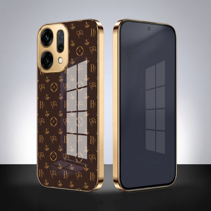 Oppo Reno 13 5G Luxury Monogram Brown Gold Electroplated Glass Phone Back Case