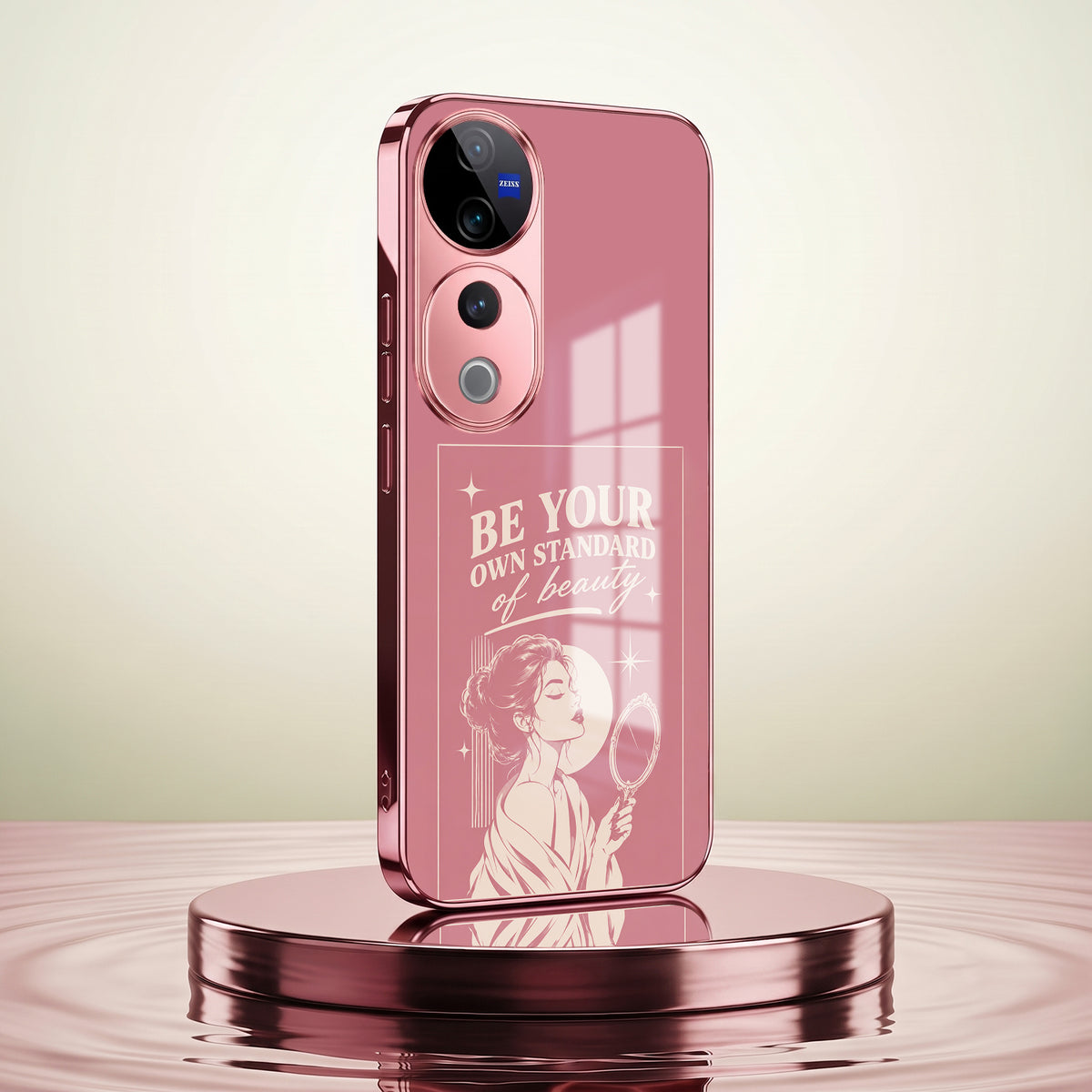 Vivo V40 Pro 5G Luxury Aesthetic Girl Pink Electroplated Glass Phone Back Case