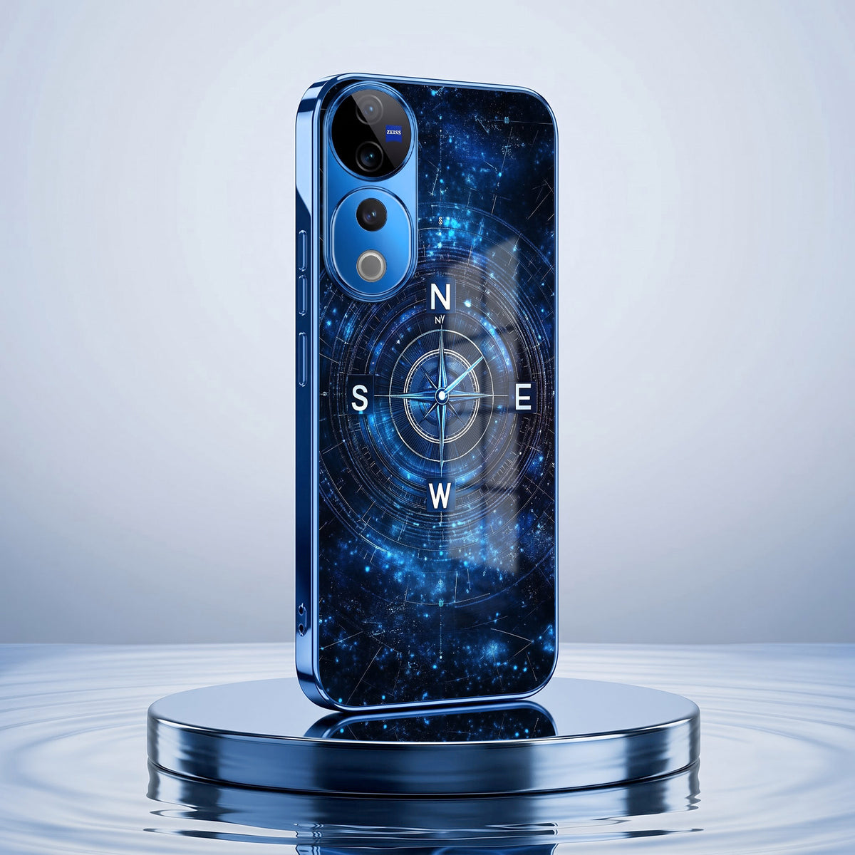 Vivo V40 Pro 5G Astral Compass Blue Electroplated Glass Phone Back Case