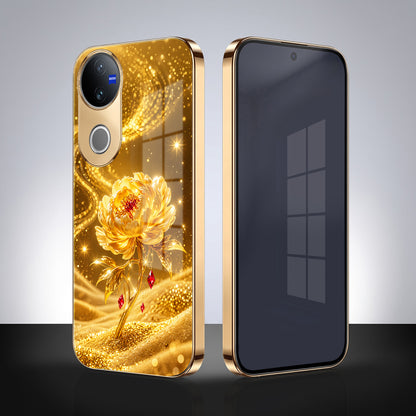 Vivo V50 5G Golden Rose Elegance Gold Electroplated Glass Phone Back Case