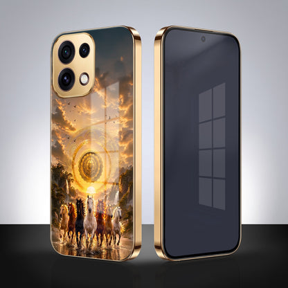 Oppo Reno 16C 5G Celestial Seven Horses Gold Electroplated Glass Phone Back Case